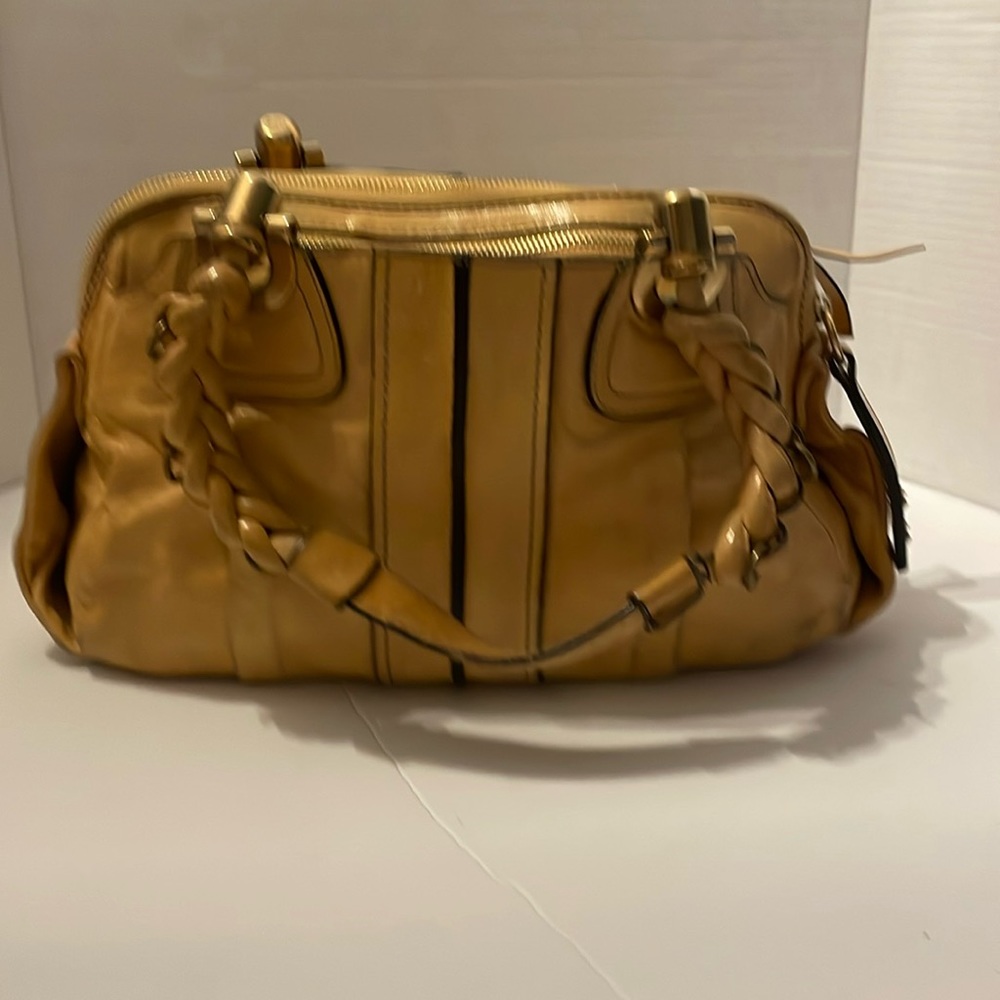 Women’s Tan Leather Braided Handle Satchel